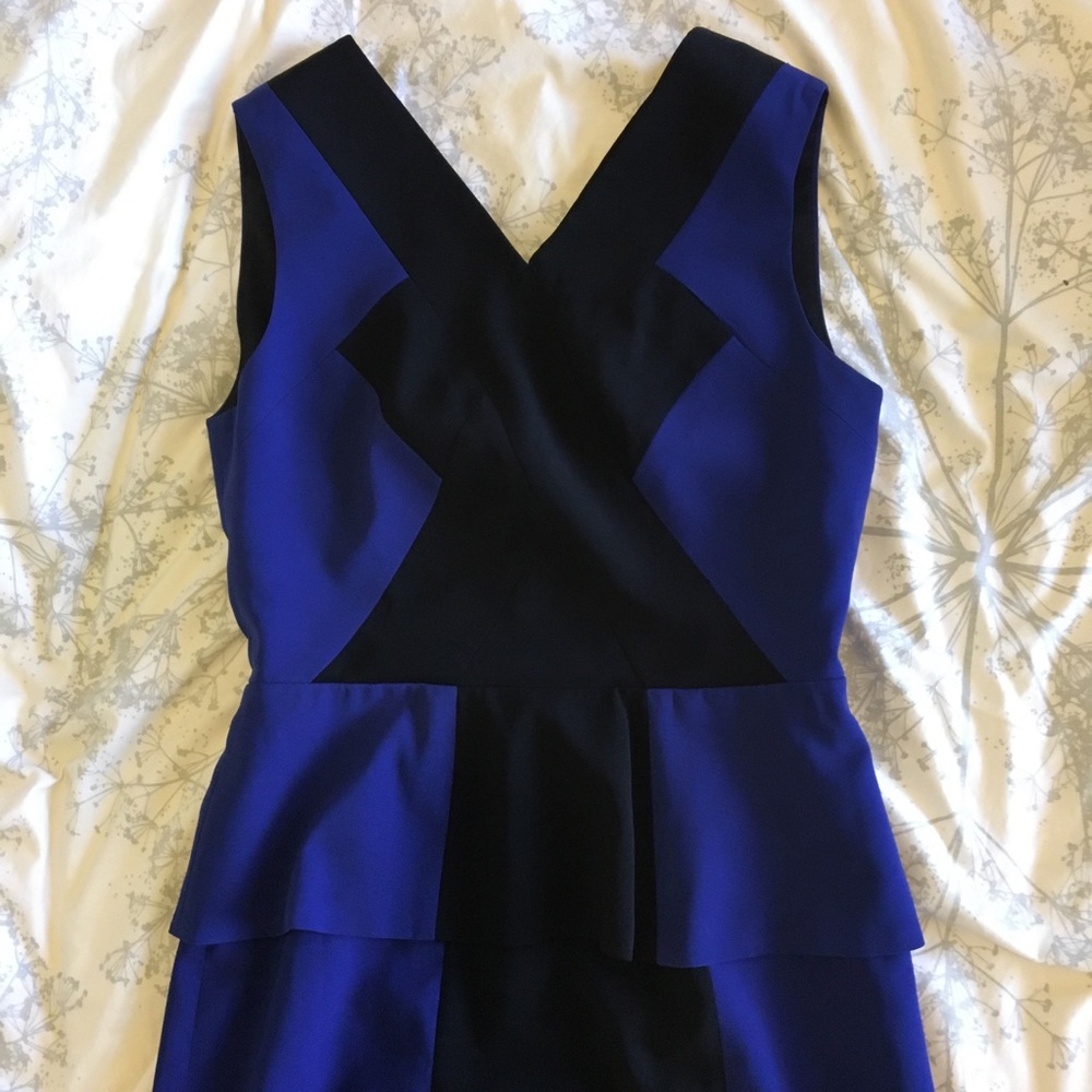 BCBG MaxAzria black and blue peplum dress